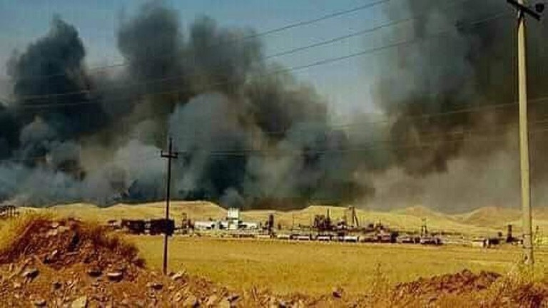 حريق ضخم بالقرب من معمل كبريت المشراق بمحافظة نينوى بالعراق